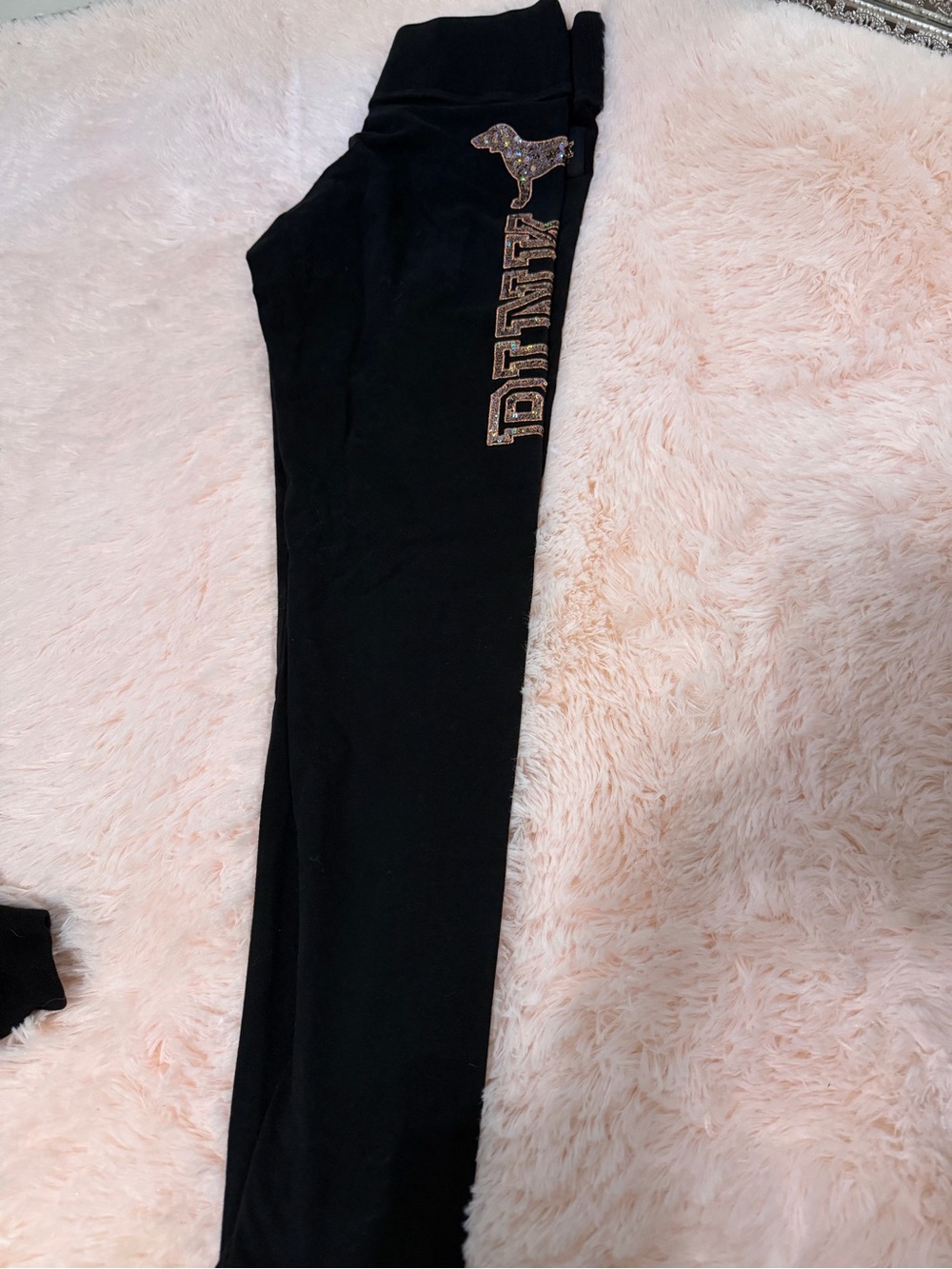 ⭐️PINK Victoria's Secret Black Leggings with Glitter Logo & Dog Accent